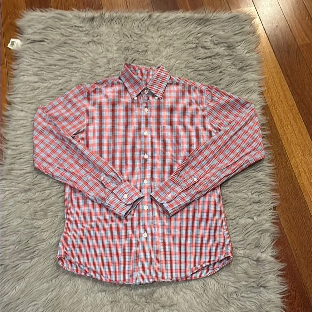 Jcrew light weight red and blue plaid‎ long sleeve cotton button front shirt